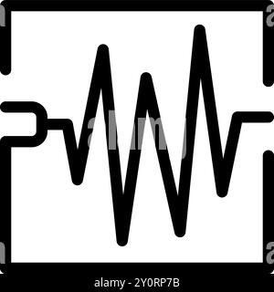 Icona nera in grassetto di una schermata quadrata dell'oscilloscopio che visualizza una forma d'onda di corrente alternata Illustrazione Vettoriale