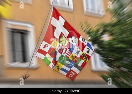 Pulire la bandiera svizzera con lo stemma cantonale Foto Stock