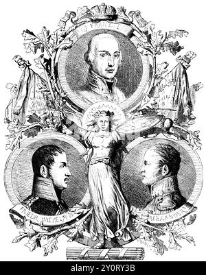 Ritratti dei fondatori della Santa Alleanza, l'imperatore Francesco i d'Austria, il re Federico Guglielmo III di Prussia, lo zar Alessandro di Russia, secondo Foto Stock