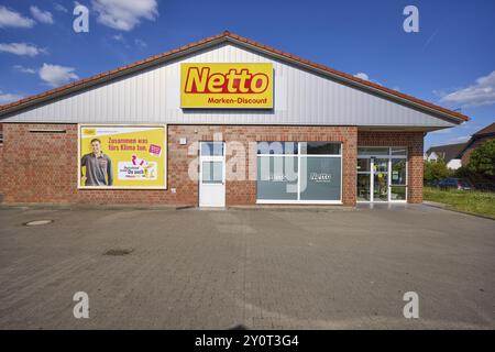 Netto Marken-Discount filiale di vendita di prodotti alimentari nel distretto di Appelhuelsen, Nottuln, Muensterland, Coesfeld, Renania settentrionale-Vestfalia, Germania, Foto Stock