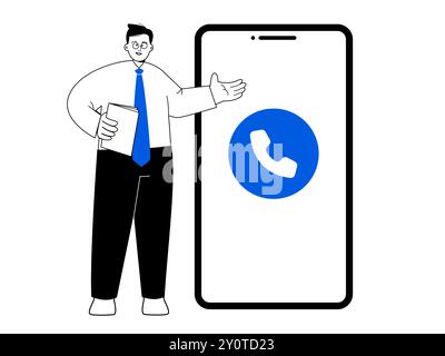 Assistenza aziendale professionale aziendale call center con display a quadrante icona del telefono cellulare supporto tecnico davanti a un grande schermo Illustrazione Vettoriale