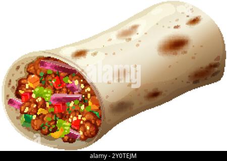 Burrito colorato ripieno di ingredienti freschi Illustrazione Vettoriale