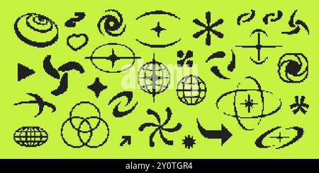 Risorsa stile pixel Y2K. forme astratte vettoriali a 8 bit Illustrazione Vettoriale