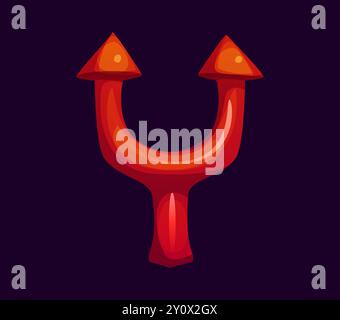 Font Letter Y Halloween, cartoni animati malvagi, divertente carattere spaventoso, lettera maiuscola spettrale come tridente diabolico con punte affilate e un colore rosso ardente. Vector isolato imp pitchfork latin abc Illustrazione Vettoriale