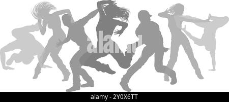 La Street Dance con la silhouette dei ballerini pone le silhouette Illustrazione Vettoriale