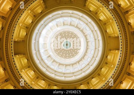 Texas State Capitol ad Austin, Texas, Stati Uniti. All'interno del Campidoglio, la cupola e l'interno della rotonda. Foto Stock