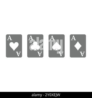 Mazzo di assi carte da gioco icone vettoriali. Set di icone ACE Club, diamanti, cuori e picche. Illustrazione Vettoriale