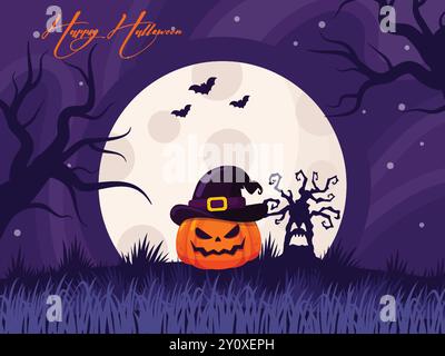 Banner di buon Halloween, banner di saldi di Halloween, vettore di manifesti notturni spaventosi di Halloween Illustrazione Vettoriale