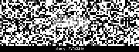 Codice QR sfondo senza cuciture con texture irregolare pixel quadrati. Binaria vettoriale astratto BW bg. Immagine per i dispositivi elettronici e lo scanner Illustrazione Vettoriale