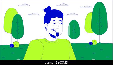 Uomo spaventato nell'illustrazione piatta del cartone animato del parco estivo Illustrazione Vettoriale