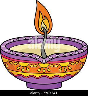 Illustrazione della Clipart colorata del cartone animato Diwali Diyas Illustrazione Vettoriale