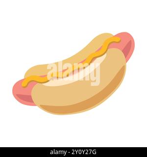 Icona a forma di cartoni animati piatti di fast food hot dog isolata sul bianco. Illustrazione vettoriale retrò in stile anni '50 Illustrazione Vettoriale