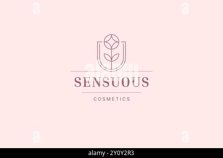 Motivo geometrico fiore astratto fiore disegno minimalista modello di disegno del logo disegno vettoriale. Fiori selvatici creativi, eleganti, femminili e lineari Illustrazione Vettoriale