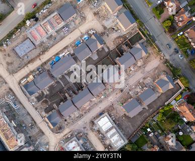 Wharton Road ospita edifici in fase di costruzione, Winsford, Cheshire, Inghilterra, vista dall'alto verso il basso Foto Stock