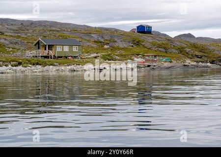 Un insediamento di pesca remoto vicino a Nuuk, in Groenlandia Foto Stock