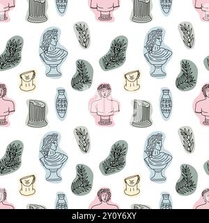 Antiche teste greche statue con motivo senza cuciture. Illustrazione Vettoriale