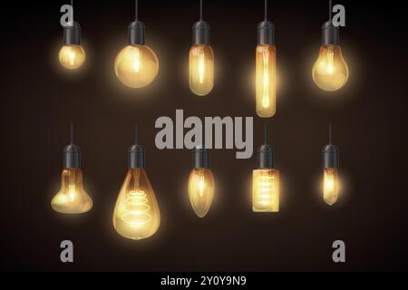 un set di lampade gialle a filamento retrò Illustrazione Vettoriale