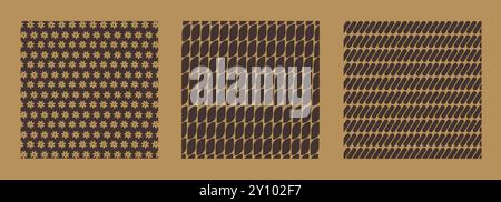 Set vettoriale di ripetizione geometrica senza giunture. Sfondo astratto con elementi wicker. Illustrazione Vettoriale