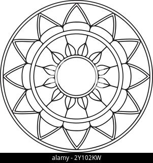 design mandala di forma circolare per libro da colorare, design tatuaggio, arte parete, semplice arte mandala Illustrazione Vettoriale