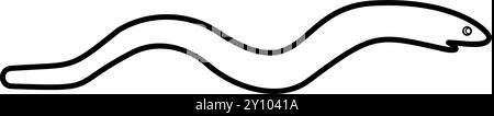 Forma di serpente di pesce anguilla Contour Contour icona contorno nero immagine vettoriale sottile stile piatto semplice Illustrazione Vettoriale