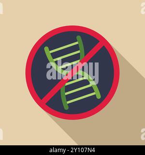 Cerchio rosso con una linea diagonale che incrocia una doppia elica del dna, simboleggiando il divieto di modificazione genetica Illustrazione Vettoriale