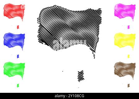 Illustrazione vettoriale della mappa della contea di Essex (Canada, provincia dell'Ontario, Nord America), schizzo della mappa Comté d'Essex Illustrazione Vettoriale