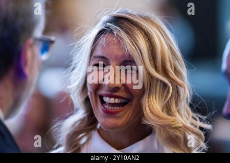 Madrid, Spagna. 4 settembre 2024. Yolanda Diaz, ministro spagnolo del lavoro e dell'economia sociale e vicepresidente del governo spagnolo, anche fondatore del partito politico Sumar, visto durante un atto istituzionale all'Istituto Cervantes il 4 settembre 2024 a Madrid. Credito: SOPA Images Limited/Alamy Live News Foto Stock