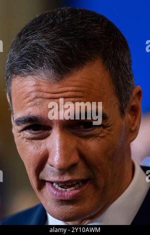 Madrid, Spagna. 4 settembre 2024. Pedro Sanchez, primo ministro spagnolo e segretario generale del Partito Socialista Operaio spagnolo (PSOE) visto durante un atto istituzionale all'Istituto Cervantes. Credito: SOPA Images Limited/Alamy Live News Foto Stock