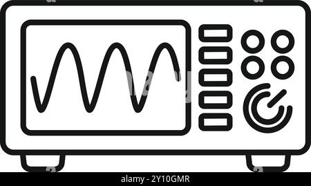 Icona line art di un oscilloscopio digitale che visualizza un segnale sinusoidale sullo schermo Illustrazione Vettoriale