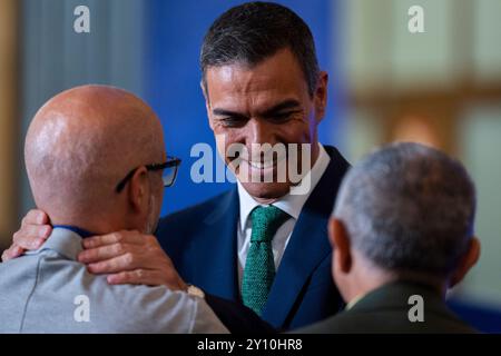 Madrid, Spagna. 4 settembre 2024. Pedro Sanchez, primo ministro spagnolo e segretario generale del Partito Socialista Operaio spagnolo (PSOE) visto durante un atto istituzionale all'Istituto Cervantes. (Foto di Alberto Gardin/SOPA Images/Sipa USA) credito: SIPA USA/Alamy Live News Foto Stock