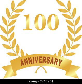 100 anni, Golden Leaves, Golden rank, Golden Circular laurel foliate, Anniversary laurel Leave, Anniversary Gold laurel, laurel Leaves wi Illustrazione Vettoriale