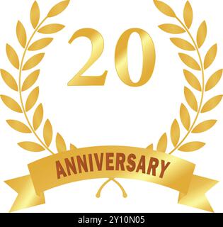 20 anni, Golden Leaves, Golden rank, Golden Circular laurel foliate, Anniversary laurel Leave, Anniversary Gold laurel, laurel Leaves Wit Illustrazione Vettoriale