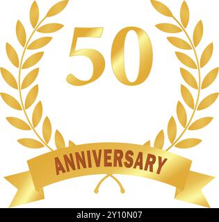 50 anni, Golden Leaves, Golden rank, Golden Circular laurel foliate, Anniversary laurel Leave, Anniversary Gold laurel, laurel Leaves Wit Illustrazione Vettoriale