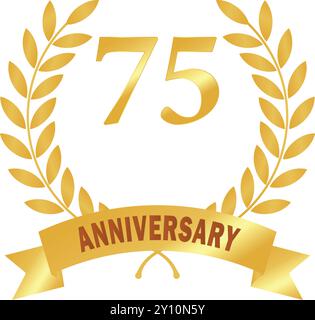 75 anni, Golden Leaves, Golden rank, Golden Circular laurel foliate, Anniversary laurel Leave, Anniversary Gold laurel, laurel Leaves Wit Illustrazione Vettoriale