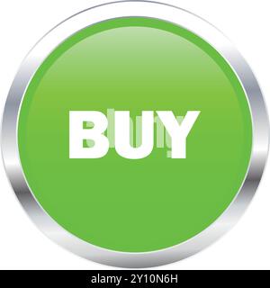 Pulsante Acquista in verde con argento, icona Acquista in verde icona pulsante Trading, modello mercato azionario, modello Trading Illustrazione Vettoriale