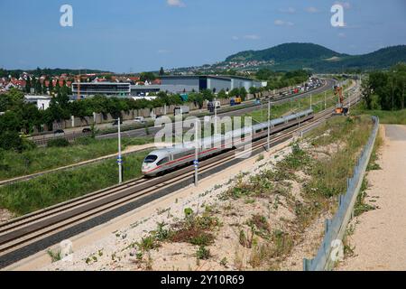 GHIACCIO sulla nuova linea Stuttgart - Ulm Foto Stock