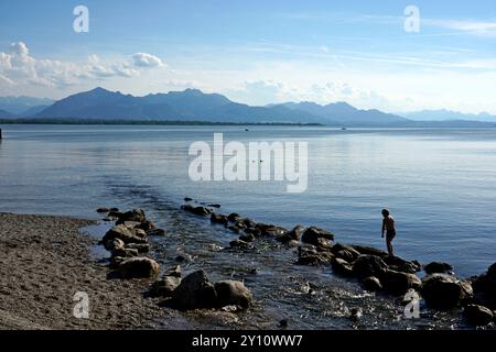 Germania, Baviera, alta Baviera, Chiemgau, Chieming, Chiemsee, zona costiera, affluente del torrente Krebsbach Foto Stock