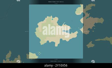 Akutan Island nel Mare di Bering, appartenente agli Stati Uniti, descritta ed evidenziata su una mappa topografica in stile umanitario OSM Foto Stock