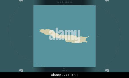 Isola Abd al-Kuri nel Mar Arabico, appartenente allo Yemen, descritta ed evidenziata su una mappa topografica in stile umanitario OSM Foto Stock