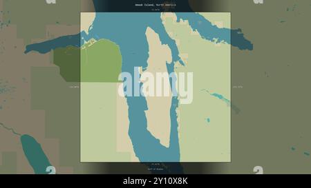 Amook Island nel Golfo dell'Alaska, appartenente agli Stati Uniti, descritta ed evidenziata su una mappa topografica in stile umanitario OSM Foto Stock