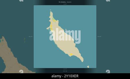 Ile Balabio nel Mar dei Coralli, appartenente alla Francia, descritto ed evidenziato su una mappa topografica in stile umanitario OSM Foto Stock