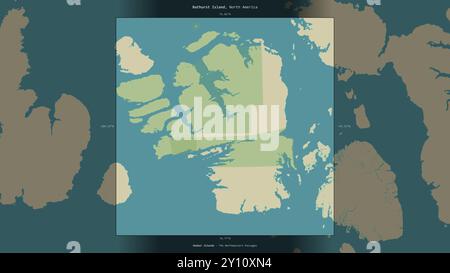 Bathurst Island nei passaggi nord-occidentali, appartenente al Canada, descritta ed evidenziata su una mappa topografica in stile umanitario OSM Foto Stock