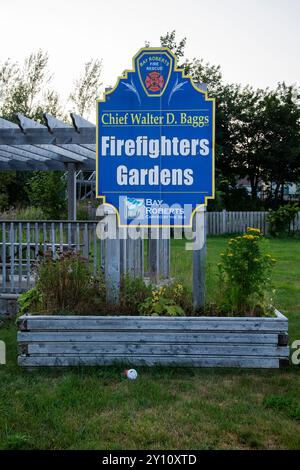 Cartello dei vigili del fuoco presso la stazione dei vigili del fuoco di Water Street a Bay Roberts, Newfoundland & Labrador, Canada Foto Stock