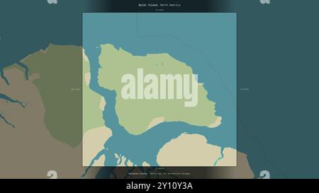 Bylot Island nella Baffin Bay, appartenente al Canada, descritta ed evidenziata su una mappa topografica in stile umanitario OSM Foto Stock