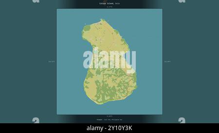 L'isola di Caluya nel Mare di Sulu, appartenente alle Filippine, descritta ed evidenziata su una mappa topografica in stile umanitario OSM Foto Stock