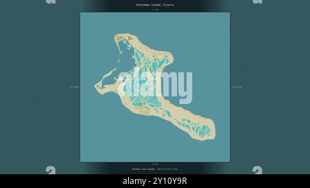 Christmas Island nell'Oceano Pacifico settentrionale, appartenente a Kiribati, descritta ed evidenziata su una mappa topografica in stile umanitario OSM Foto Stock