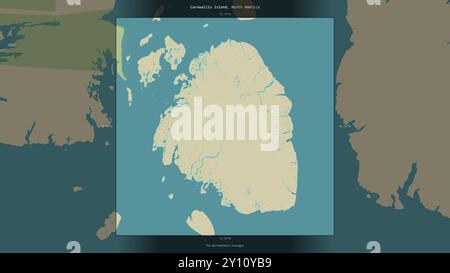 Cornwallis Island nei passaggi nord-occidentali, appartenente al Canada, descritta ed evidenziata su una mappa topografica in stile umanitario OSM Foto Stock