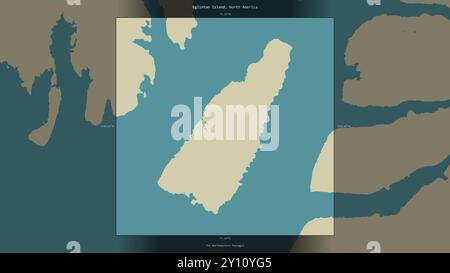 Eglinton Island nei passaggi nordoccidentali, appartenente al Canada, descritta ed evidenziata su una mappa topografica in stile umanitario OSM Foto Stock