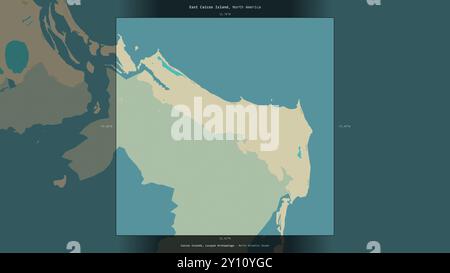 East Caicos Island, nell'Oceano Atlantico settentrionale, appartenente alle isole Turks e Caicos, descritta ed evidenziata su un topografico, OSM Humanitarian st Foto Stock