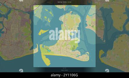 Hayling Island nel Canale della Manica, appartenente al Regno Unito, descritta ed evidenziata su una mappa topografica in stile umanitario OSM Foto Stock